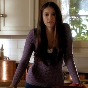 ASO Alternative Elena Vampire Diaries AE Purple V-Neck Hooded Knit Sweater Y2k